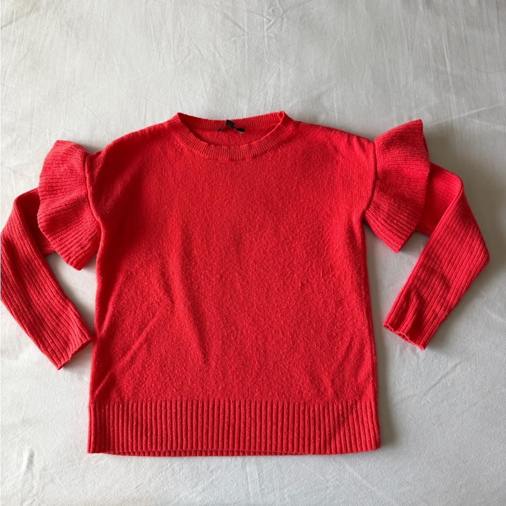 Ann Taylor Vibrant Red Sweater with Ruffled Sleeves